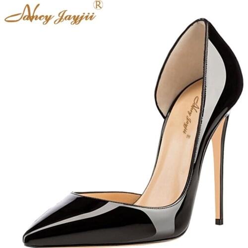 Elegant Black Women Patent Leather Pumps High-heeled Shoes Thin High Heel Korean Shoes Hollow Pointed Stiletto Spring Dress US