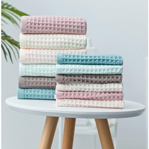 Cotton Bathroom Towels Set for Adults Plaid Face Hand Towel 70x140cm Waffle Bath Towel Absorbent Soft Quick Drying Shower Home