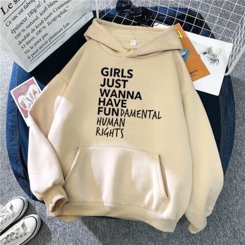 Feminist Feminism Women Girls Just Wanna Have Fundamental Human Rights Letter Print Hoodies Loose Sweatshirts Pullovers