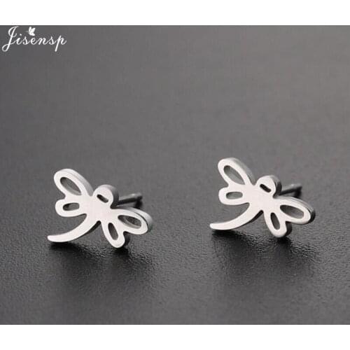 Jisensp Sweet Hollow Dragonfly Butterfly Stainless Stud Earrings Animal Steel Earrings Fashion Jewelry for Women Girls Best Gift