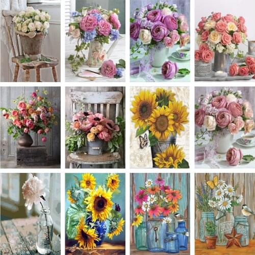 5d Diy New Flower Diamond Painting Rose Vase Horse Cross Stitch Embroidery Dandelion Sunflower Home Decoration Holiday Gift