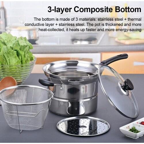 Stainless Steel Pasta Pot Cooking Noodle Pot Multi-purpose Soup Pan Steamer Fryer Pasta Home Induction Cooker