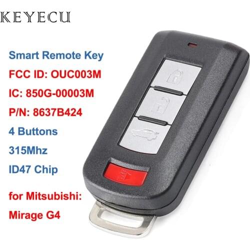 Keyecu Smart Remote Car Key Fob 4 Buttons FSK 315Mhz ID47 for Mitsubishi Mirage G4 2015 2016 2017 2018 2019 2020 FCC ID: OUC003M
