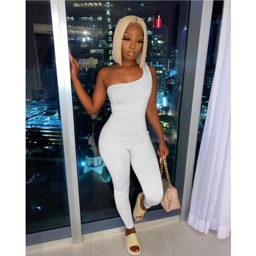 Echoine One Shoulder Sleeveless Jumpsuit One Piece Outfit Bodycon Skinny Jumpsuits Activewear Bodysuit Yoga Suit Rompers Overall