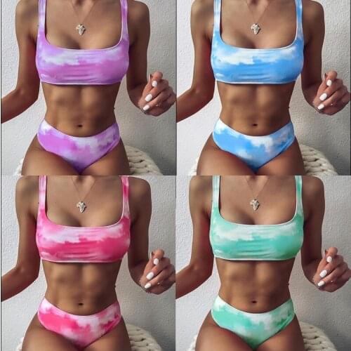 Mid Waist Bikini Set Push Up Swimsuit Female Gradient Swimwear Women Sexy Bandeau Biquini 2021 New Bathing Suits Tie-Dye Bikinis