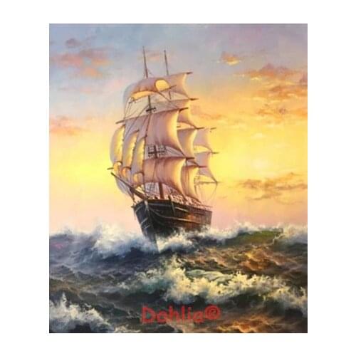 Ship Sea Scenery Needlework Embroidery DIY Aida Handmade Cross Stitch Kits Crafts 14CT Counted Unprinted Home Decor Handmade