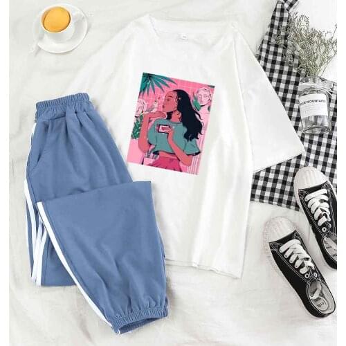 Women Outfit Two Piece Set Women Top and Pants Crop Top T Shirt Graphic Fashion Girl Tracksuit Bottoms Suit for Fitness 2021