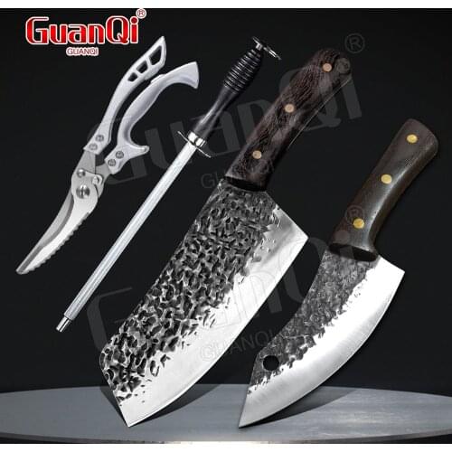 Handmade Forged Kitchen Knife Chopping Cleaver Stainless Steel Chef Knife Butcher Fish Knife Boning Knife Kitchen Scissors