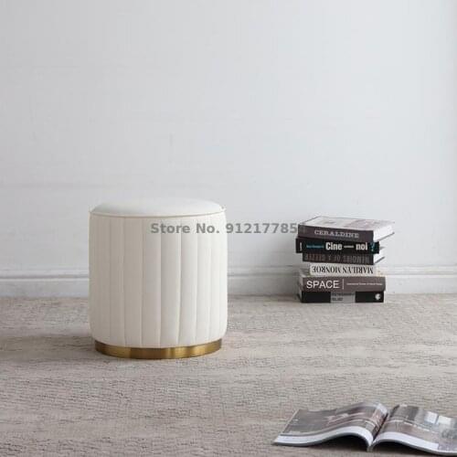 Leather Stool Sofa Stool Living Room Modern Minimalist Shoe Changing Stool Household Small Round Stool Dining Chair