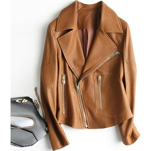 Fad Fashion Spring Autumn Womens Sheepskin Coat Short Real Leather Jacket Woman Motocycle Genuine Leather Jacket Women A034