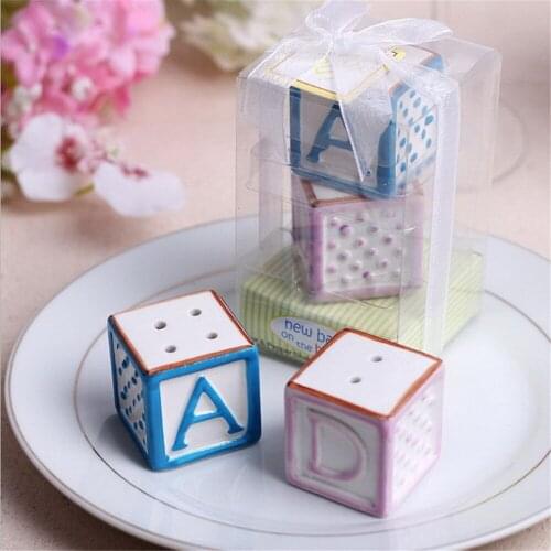 Hot Selling Newest Wedding Favors and Gifts Baby Shower Letters ABCD Ceramic Salt and Pepper Shaker Married Gift 20Pcs=10Set/Lot