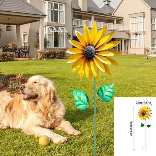 Metal Yellow Sunflower Rotating Windmill Garden Wind Spinner with Stake Art Decoration Garden Art Colorful Garden Decoration