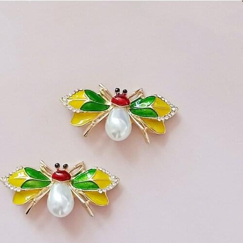 10 PCS 22x44mm Metal Imitation Pearl Bees Alloy Accessories Crystal Drops Glaze Bees For DIY Jewelry Making