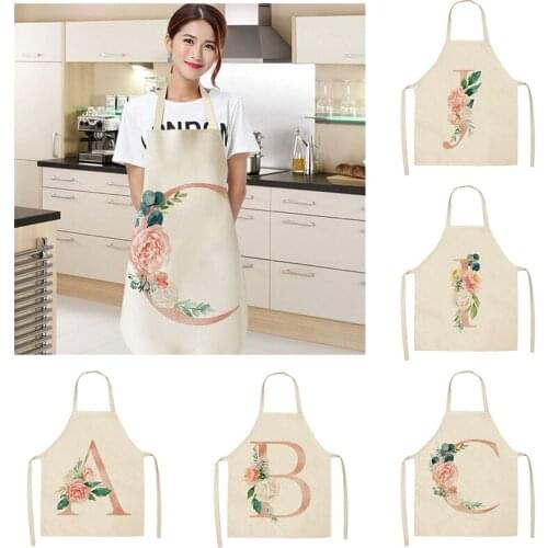 Nature Color Multipurpose Waist Bib Cotton Linen Pinafore Kitchen Aprons for Household 1Pcs Cleaning Supplies Pink Letter Flower