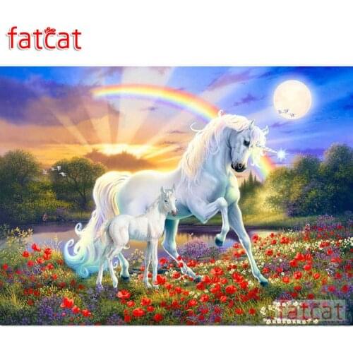 FATCAT Rainbow Unicorn Red Flower diy 5d diamond painting cross stitch full square round diamond embroidery sale animals AE3131