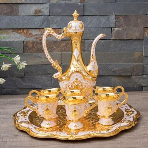 European Style New Metal Art Craft Home Decor Gift Whiskey Wine Cups Set Gift Drinking Barware 6 cups 1 plate1 pot