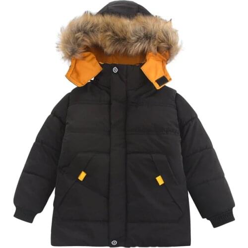 2021 boys winter new Korean cardigan plus velvet padded down jacket, childrens warm hooded turtleneck padded jacket, middle and