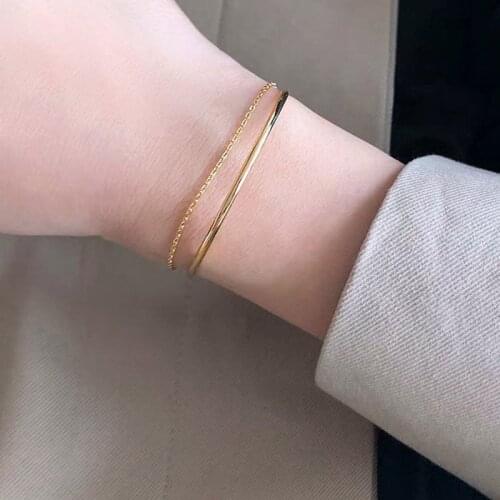 New Simple Gold Silver Color Minimalist Slim Curved Semi-circular Multi-layer Chain Bracelets For Women