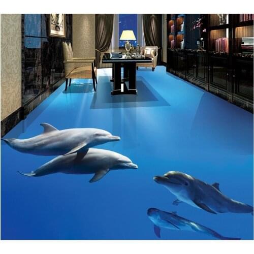 Custom Large murals flooring marine dolphins 3D flooring waterproof anti - skid home Self-adhesive floor decoration painting