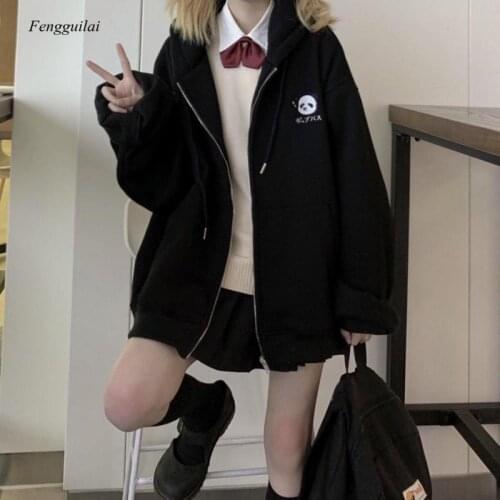 Autumn College Japanese Cute Bear Ear Student Korean Loose and Versatile Zipper Hoodies Womens Coat