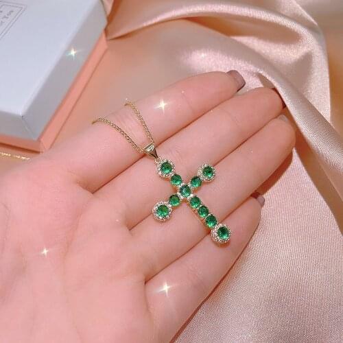Natural Emerald cross pendant vintage 18k gold real gold chains collar necklace collares goth accessories valentines day gifts
