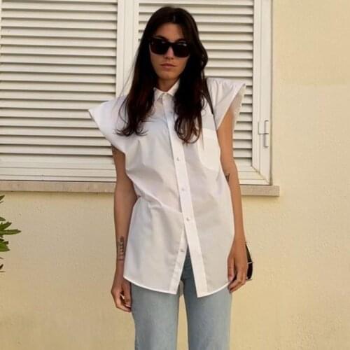 SEASONS Fashion Sleeveless Oversize Turn-down Collar Blouse Women Summer Elegant Casual Slim Long Tops 2021 Streetwear ASBL83404