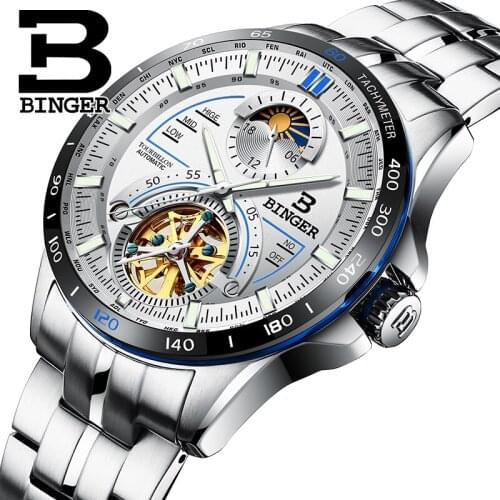 Switzerland BINGER Watch Men Luxury Brand Mens Watches Tourbillon Automatic Mechanica Wristwatch Sapphire luminous reloj hombre