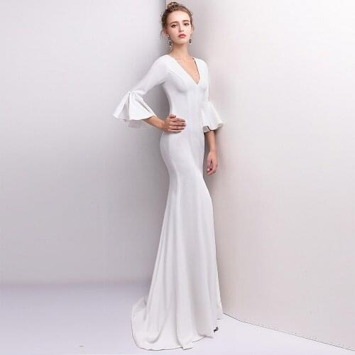 Corzzet Sexy V-Neck Long Flare Sleeve Slim Mermaid Dress Elegant Vintage Night club Evening Party Long Dresses Women Vestidos