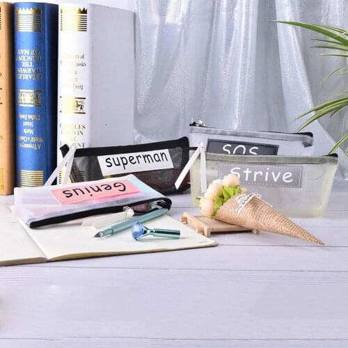 Pencil Bag Transparent Mesh School Pencil Case Nylon Pen Bag Case For Kid Gift Office Supplies Creative