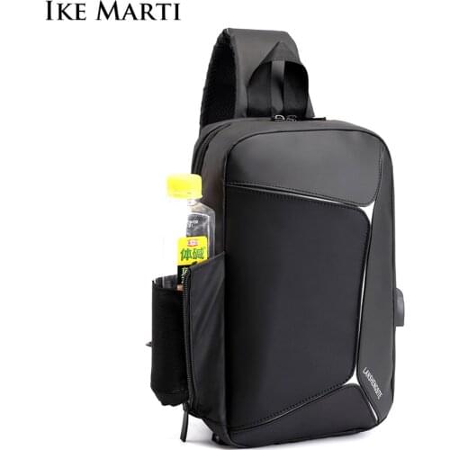 IKE MARTI Anti-theft MenShoulder Bag 2021 Multifunction Mens Shoulder Bag Water Bottle USB Messenger Crossbody Bags For Men