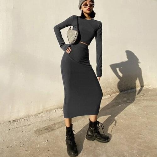TVVOVVIN Autumn French Ultra Short Frosted Tight Long Sleeve T-shirt Two Piece Skinny Hip Womens Maxi Long Dress Korean K8EV