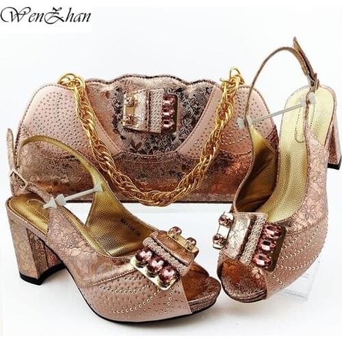Top quality peach women pumps with purse bag set african shoes match handbag for dress matching set 38-43 WENZHAN B911-10