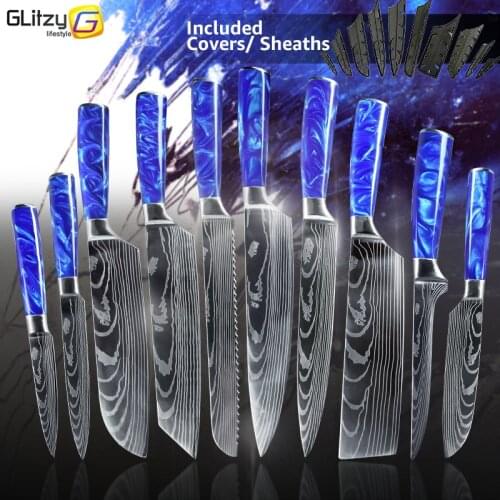 Kitchen Knife Chef Japanese Set 7CR17 440C High Carbon Stainless Steel Damascus Drawing Gyuto Meat Cleaver Slicer Santoku Tools