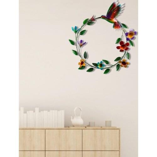 Iron Hanging Round Iron Garland Sculpture Hummingbird Pendant Lightweight Flower Hummingbird Pendant Useful for Balcony