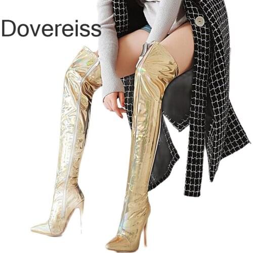 Winter Woman New Fashion Sexy Consice Shoes Zipper Cross Tied Pointed Toe Stilettos Heels Over The Knee Boots 46 47 48