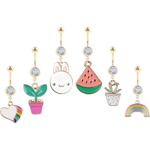 1PC Crystal Rabbit Belly Bar Stainless Steel Gold Heart Piercing Navel Belly Button Rings Body Piercing Jewelry Accessories