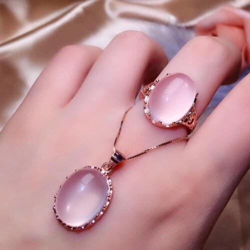 100% Natural and Real Natural Rose Quartz jewelry set Natural Real Rose Quartz 925 sterling silver 1pc pendant,1pc ring
