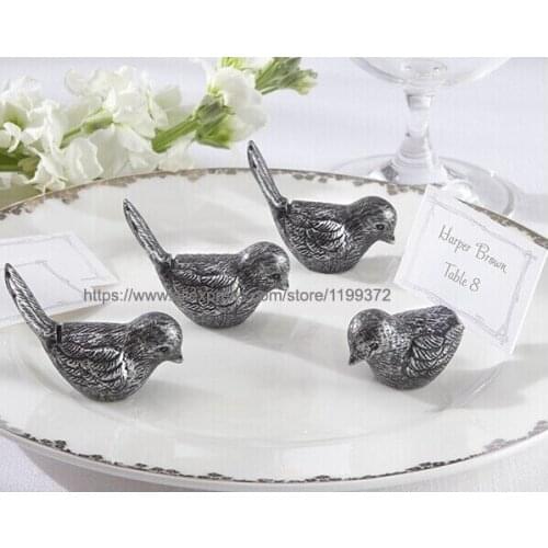 100pcs Anti-Silver Antique Bird Place Card Holder With Card Wedding Party Favors Gift Free Shipping