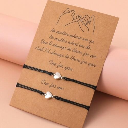 2Pcs/Set Wish Card Couples Bracelet Heart Charm Sister Bracelet Heart Jewelry for Women Men Best Friend Sister Gift