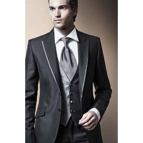 2018 black thin body mens wedding suits men the groom and his attendants crime wedding suit (jacket + pants + vest + tie)