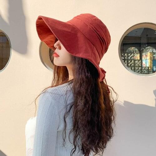 7 colors available New fashion simple casual big cap comfortable women girls holiday Sun protection sunscreen cute bucket hats