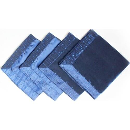 Promotion Set of 4pcs Table Napkin Faux Silk Fabric with Sequin Sparkle Bling Bling Border Blue Color Table Set