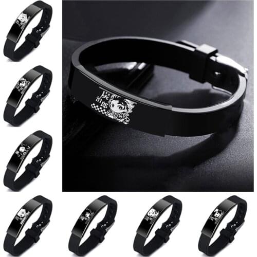 Anime Demon Slayer Kimetsu No Yaiba Cosplay Bracelets Bangles Stainless Steel Silicone Jewelry Gifts for Unisex Women Men