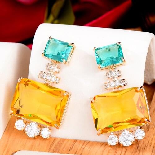 GODKI Trendy Office Yellow CZ Drop Earring For Women Wedding Cubic Zirconia Dubai Bridal Earrings Costume Jewelry Summer Party