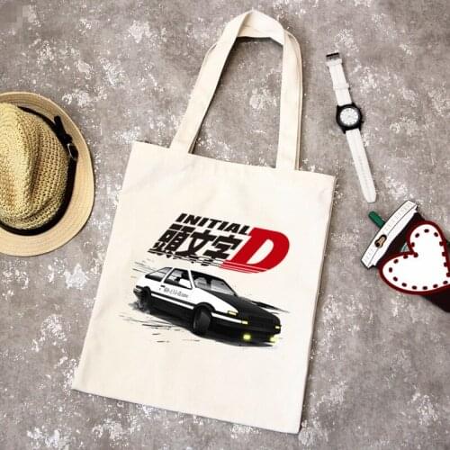 Drift Japanese Anime AE86 Initial D Print Canvas Bag Female Large Capacity Canvas Harajuku College Shopping Bag Shoulder Bags