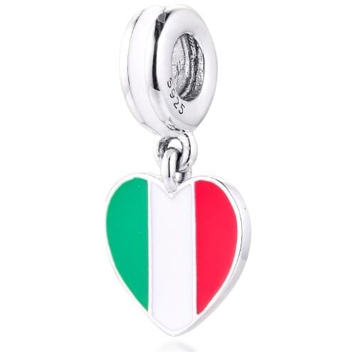 Italy heart flag Charm 925 Sterling Silver Beads for jewelry Making fit Charms Bracelet DIY Gift free shipping 02236