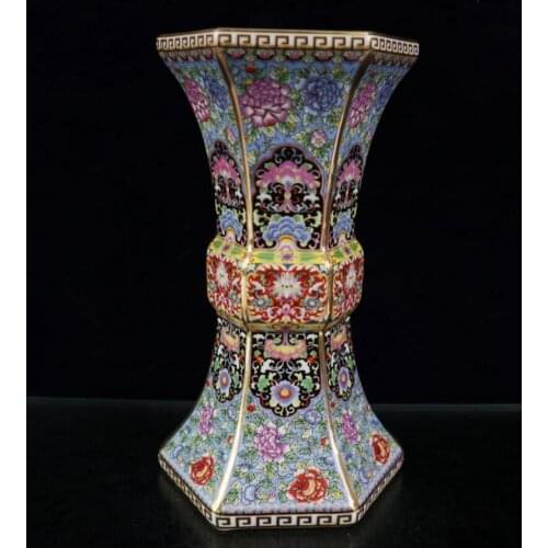 China Colored glaze ceramic flowers Pattern vase crafts statue
