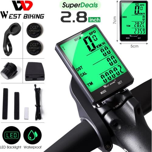 West Biking Wireless Bike Computer Speedometer Odometer Rainproof Bike Measurable Temperature Stopwatch Cycling Bicycle Computer