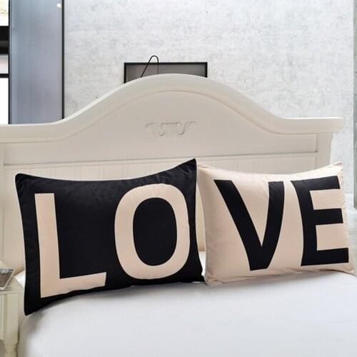 Skin-friendly LO VE Letter Couple Pillowcase Bedside Family Man Housewife Rectangle Pillow Case Black White Pillowcases Cover