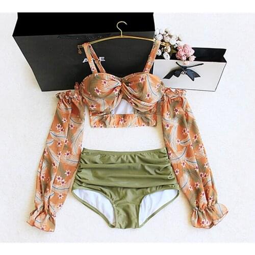 FGHFU swimsuit women sexy split two piece long sleeve swimsuit beach pants Sexy Bikini Swimming Set Push-Up Swimsuit Beachwear